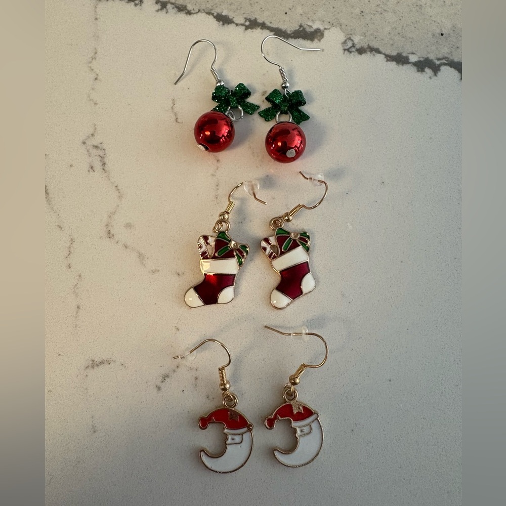 Three pairs dangle Christmas earrings